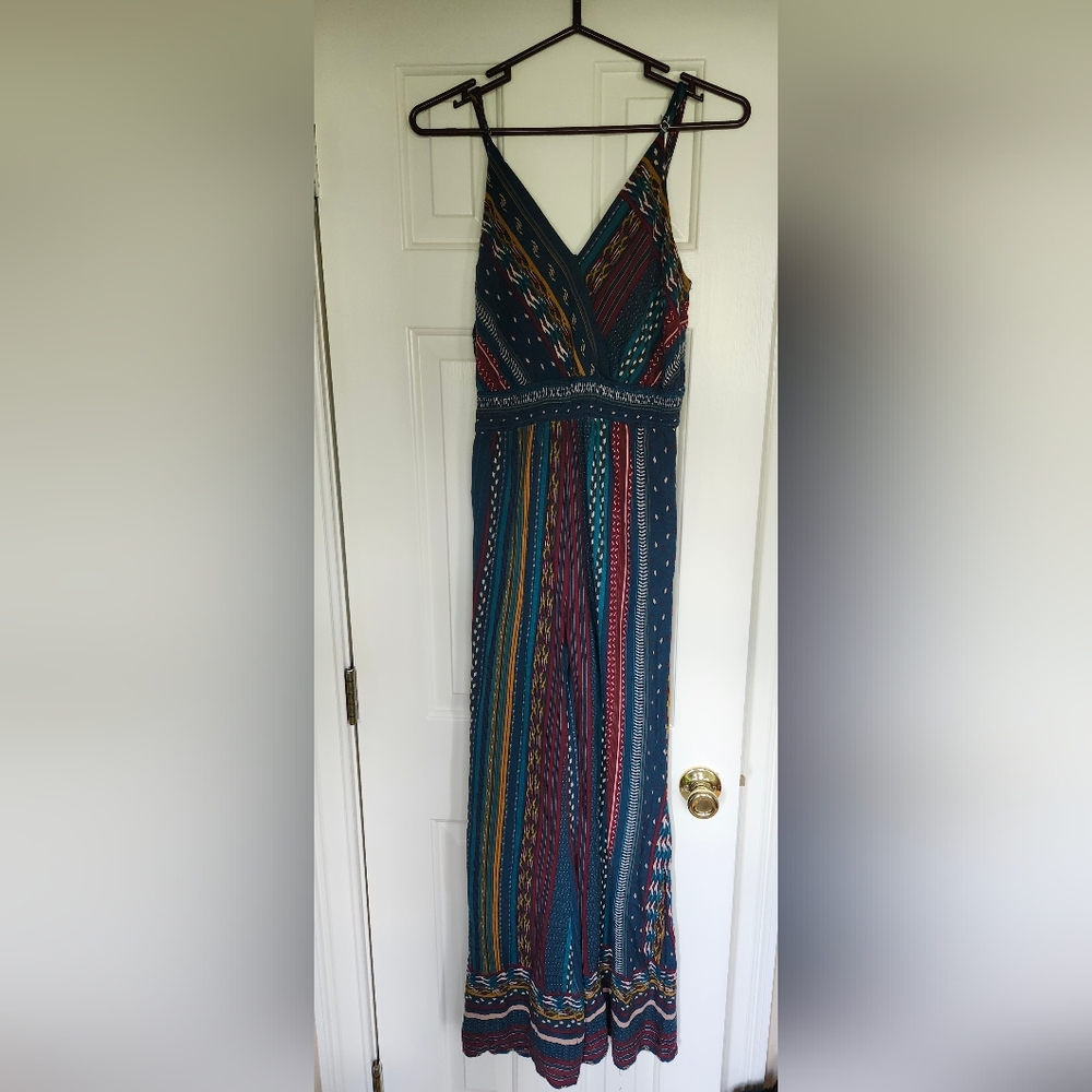 Storia Multicolor Striped Jumpsuit Empire Waist Spaghetti Straps Size L